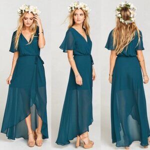 NWT Show‎ Me Your Mumu Sophia Wrap Maxi Dress Deep Jade Size Small New Tags Boho